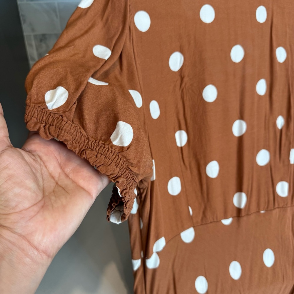 A New Day Brown Puff Sleeve V-Neck Maxi Dress - Picture 10 of 11